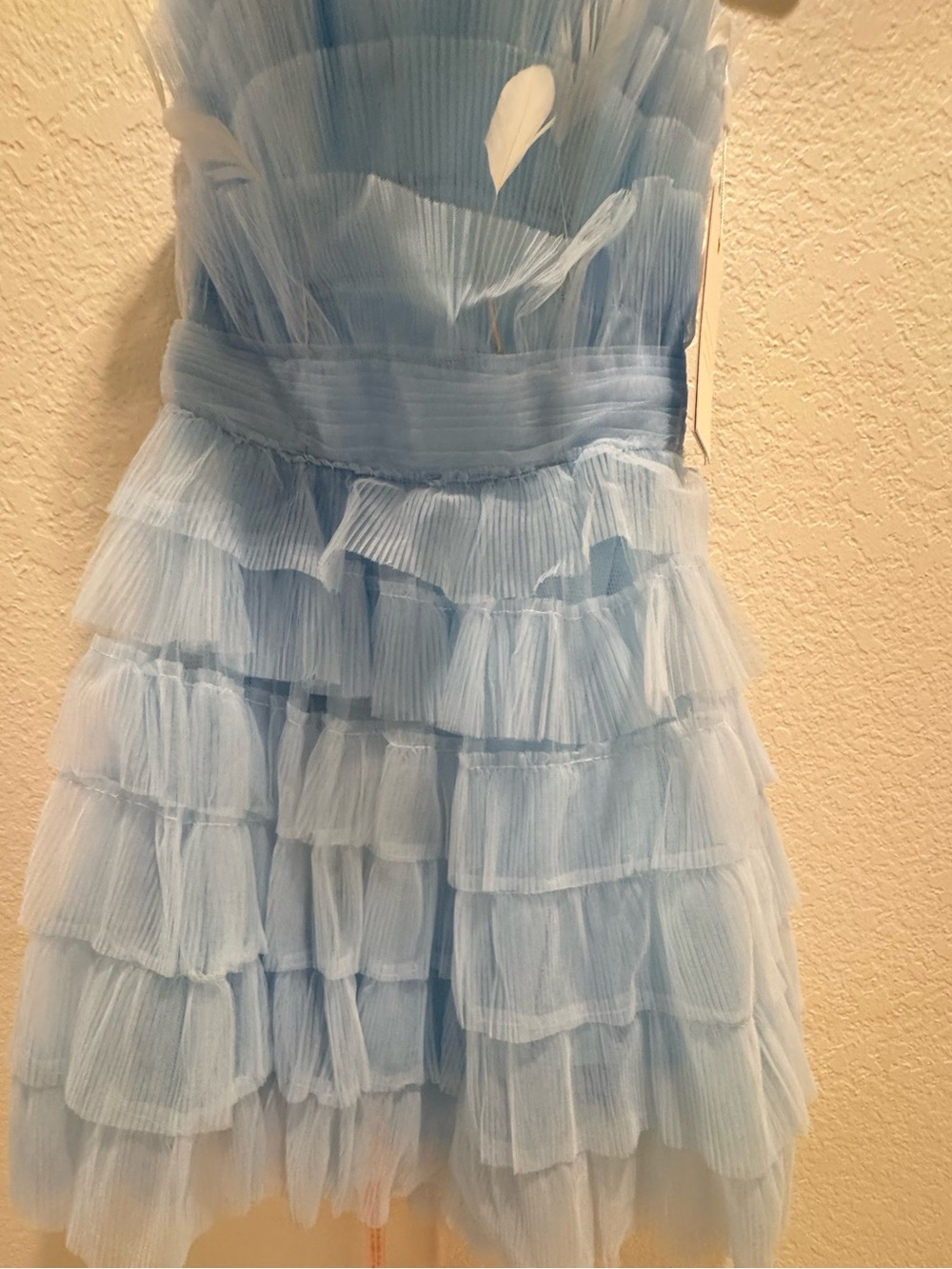 NWT Mac Duggal Light Blue Tulle Strapless Mini Dress Feather Accents ($798) - Picture 8 of 9